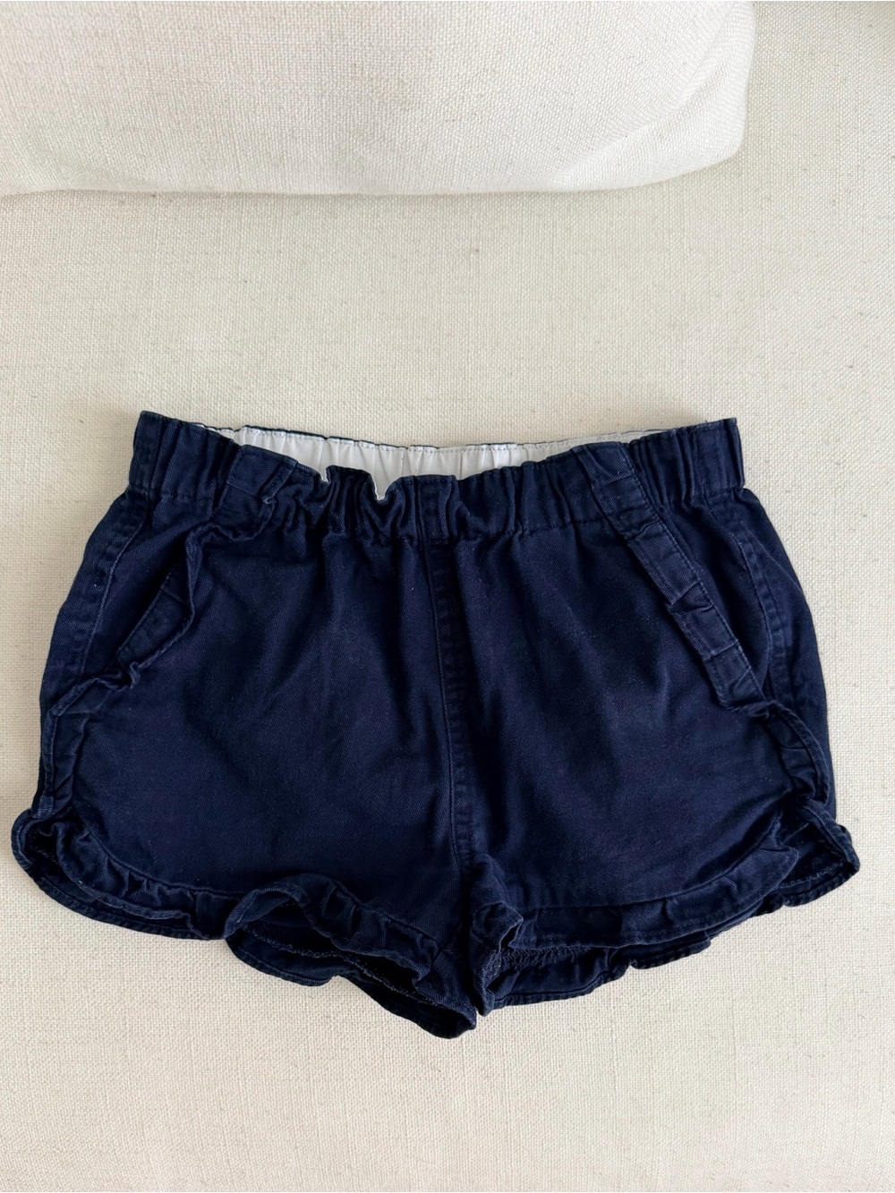 Navy Twill Ruffle Hem Shorts